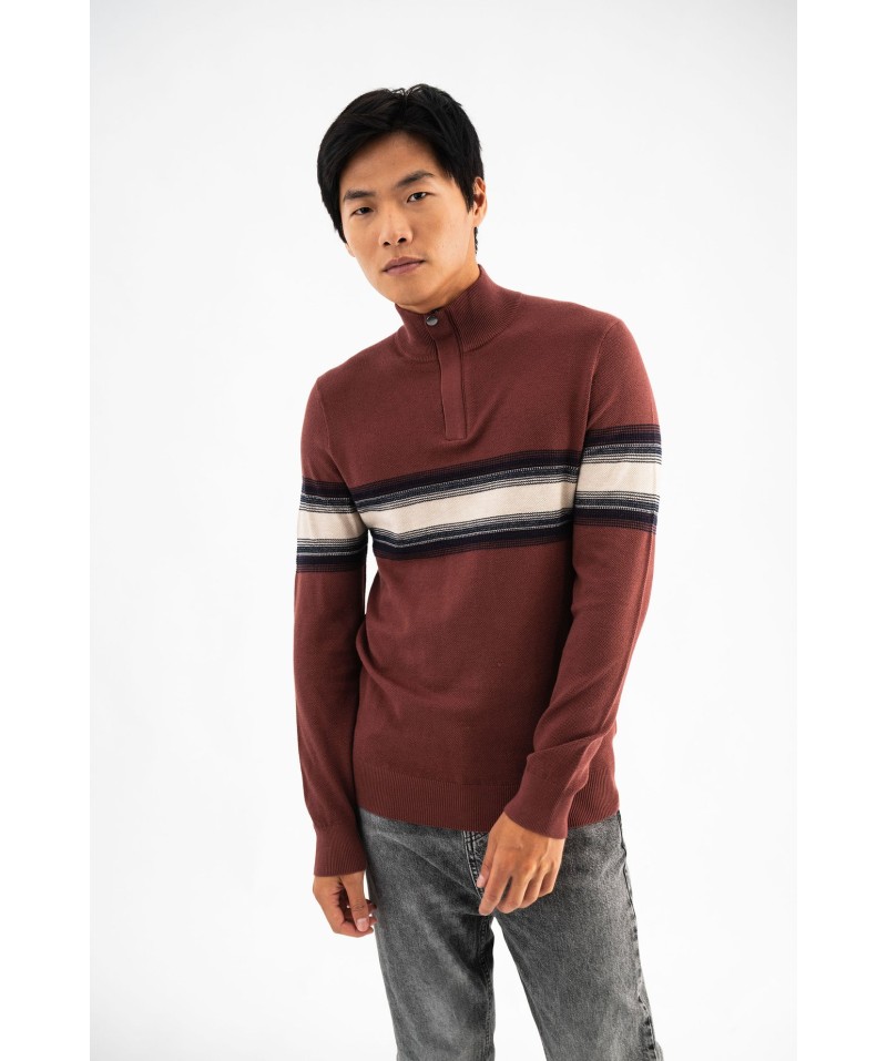 Pull en coton côtelé avec col camionneur homme
